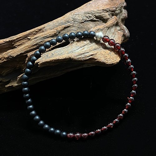 Men's January Birthstone Garnet Beaded Bracelet with Sterling Silver Charms 6.5"-8.5"