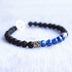 Men's Blue Apatite Gemstone and Lava Stone Beaded Bracelet with Sterling Silver Charms and Clasp 6.5"-8.5"