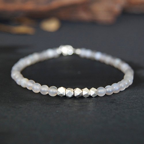 Men's Slim Onyx Beaded Bracelet with Sterling Silver Charms and Claps 6.5"-8.5"