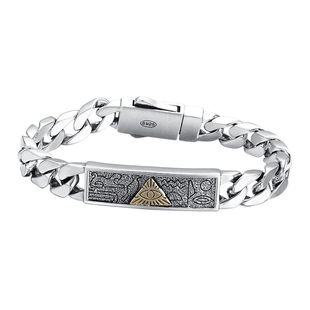 Men's Sterling Silver All-Seeing-Eye Curb Chain Bracelet