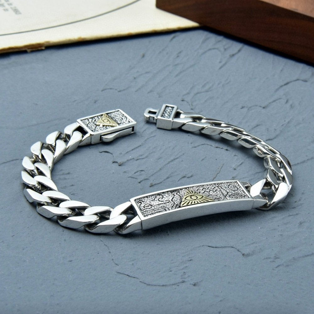 Men's Sterling Silver All-Seeing-Eye Curb Chain Bracelet