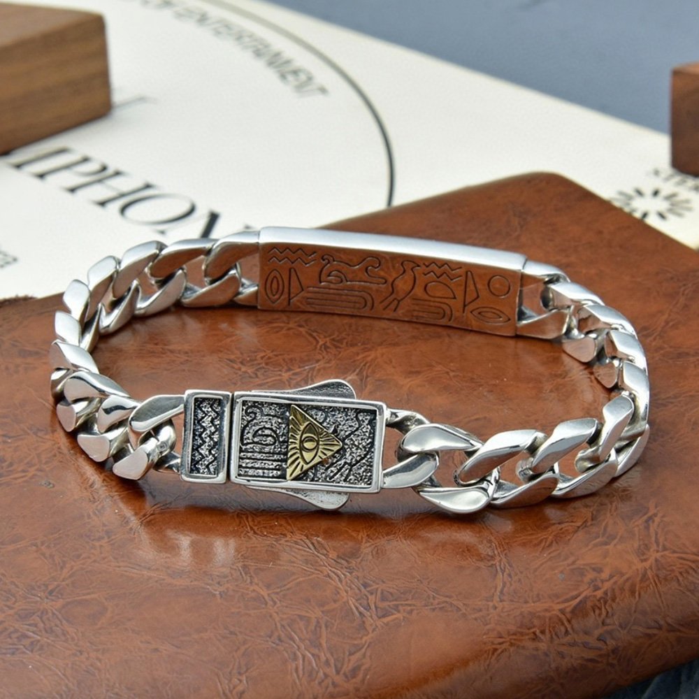 Men's Sterling Silver All-Seeing-Eye Curb Chain Bracelet