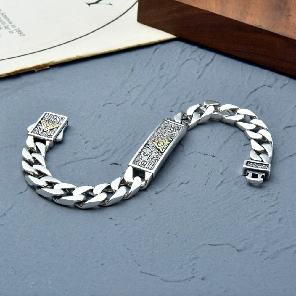 Men's Sterling Silver All-Seeing-Eye Curb Chain Bracelet