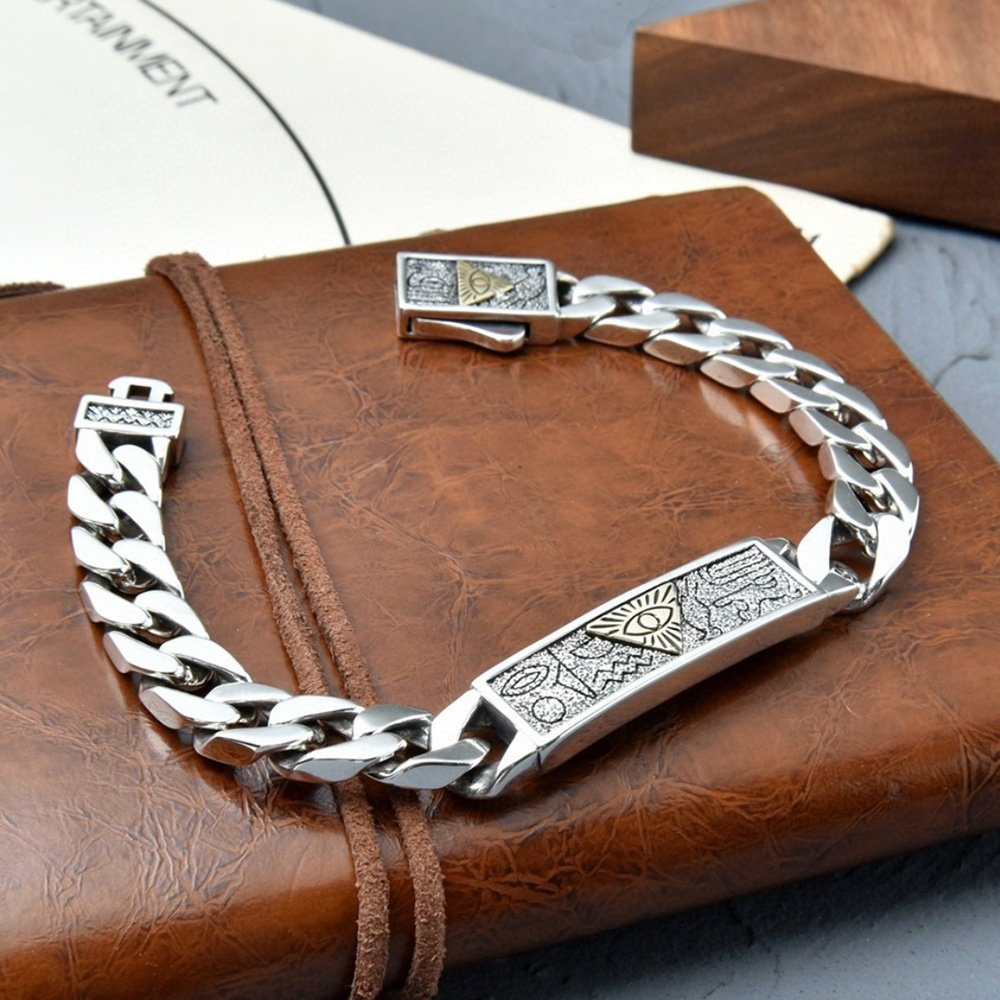 Men's Sterling Silver All-Seeing-Eye Curb Chain Bracelet