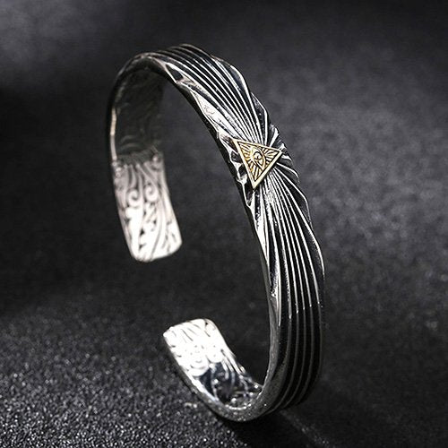 Men's Sterling Silver All-Seeing Eye Cuff Bracelet