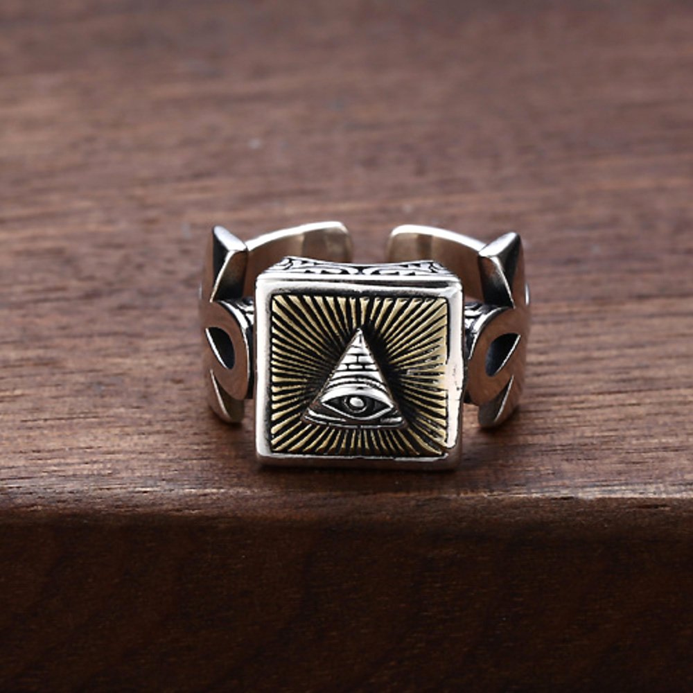 Men's Sterling Silver All-Seeing Eye Square Ring