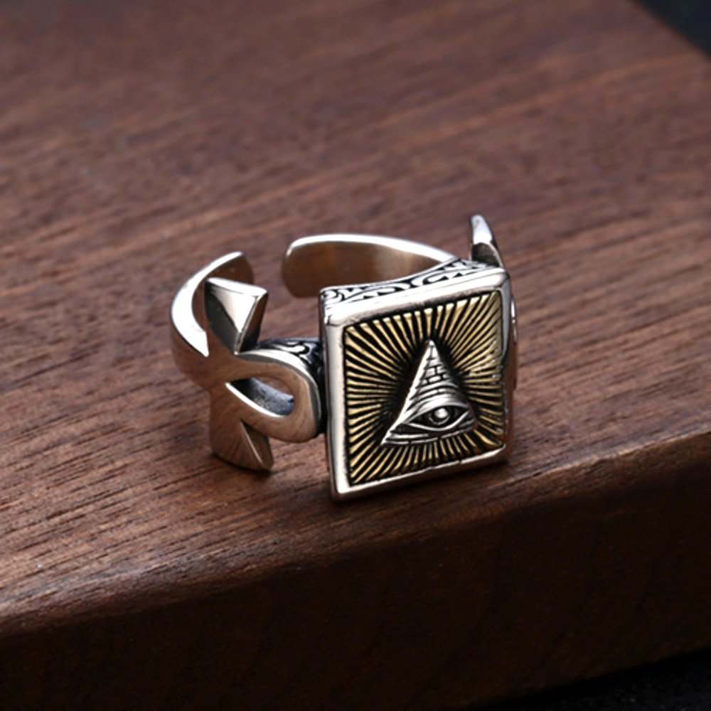 Men's Sterling Silver All-Seeing Eye Square Ring