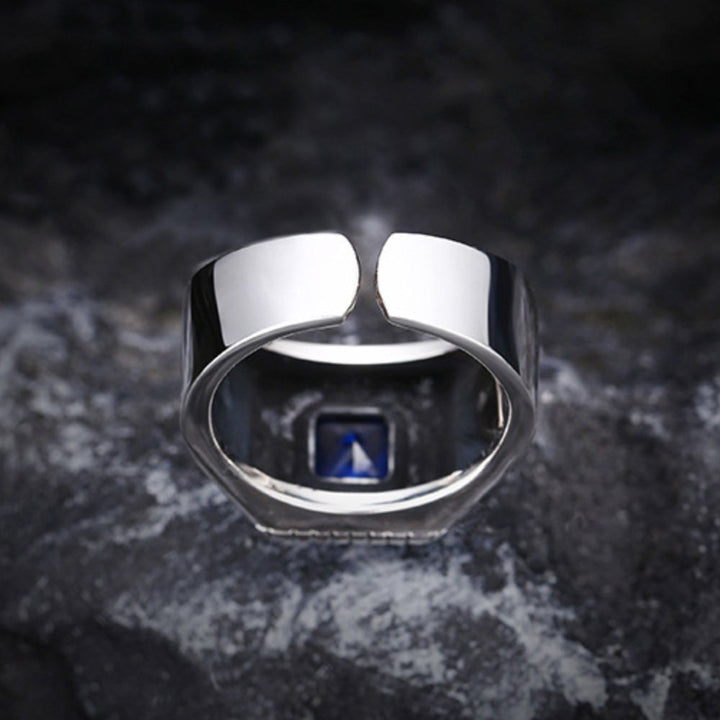 Men's Sterling Silver All Seeing Eye Blue Crystal Ring