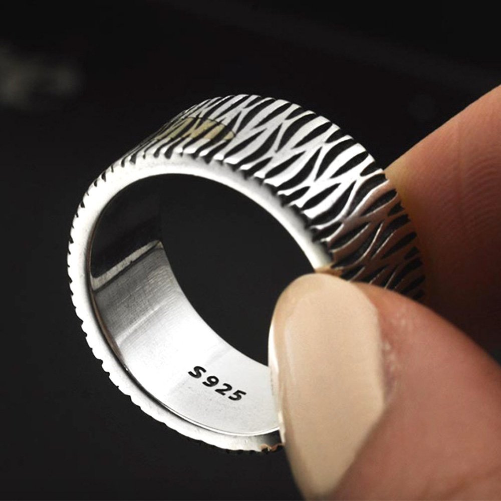 Men's Sterling Silver Bark Pattern Ring