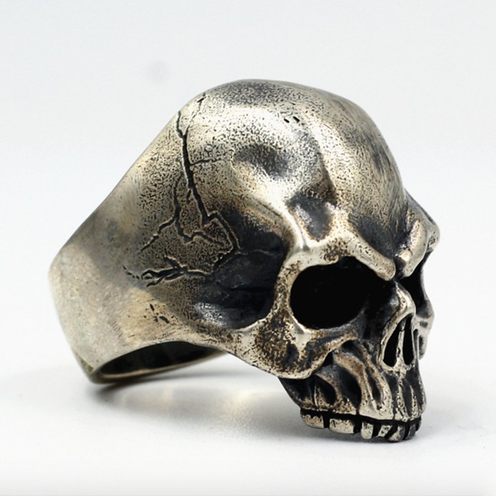 Men's Sterling Silver Biker Skull Ring