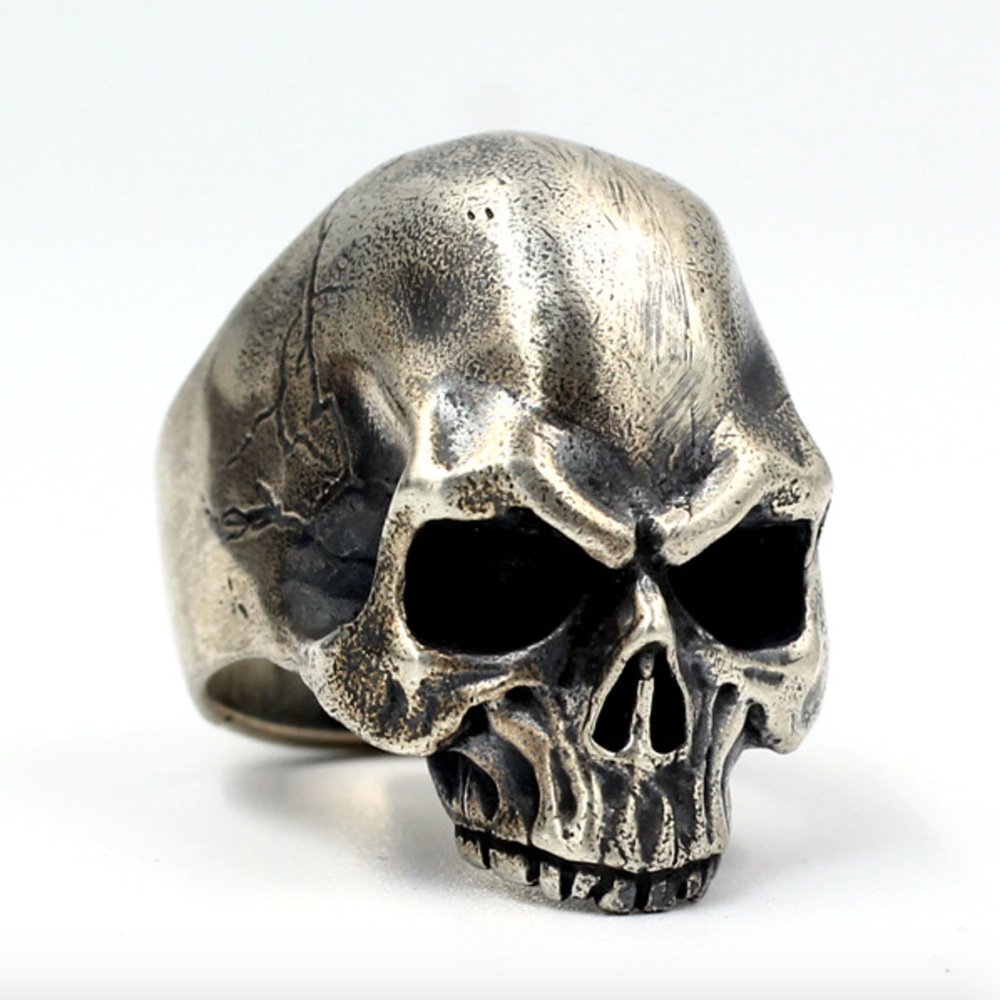 Men's Sterling Silver Biker Skull Ring