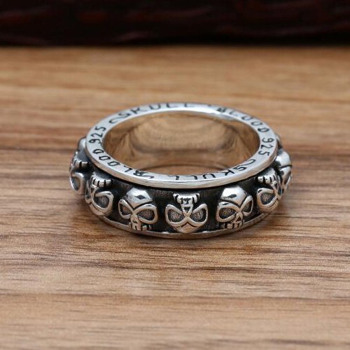 Men's Sterling Silver Blood Skull Spinner Ring