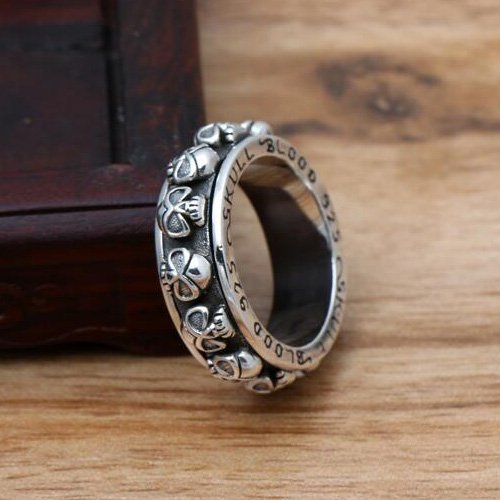 Men's Sterling Silver Blood Skull Spinner Ring