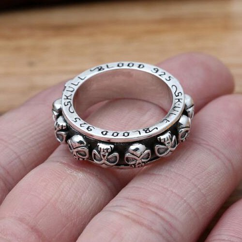 Men's Sterling Silver Blood Skull Spinner Ring