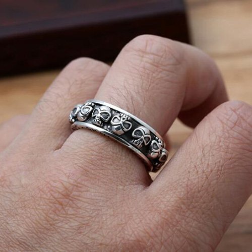 Men's Sterling Silver Blood Skull Spinner Ring