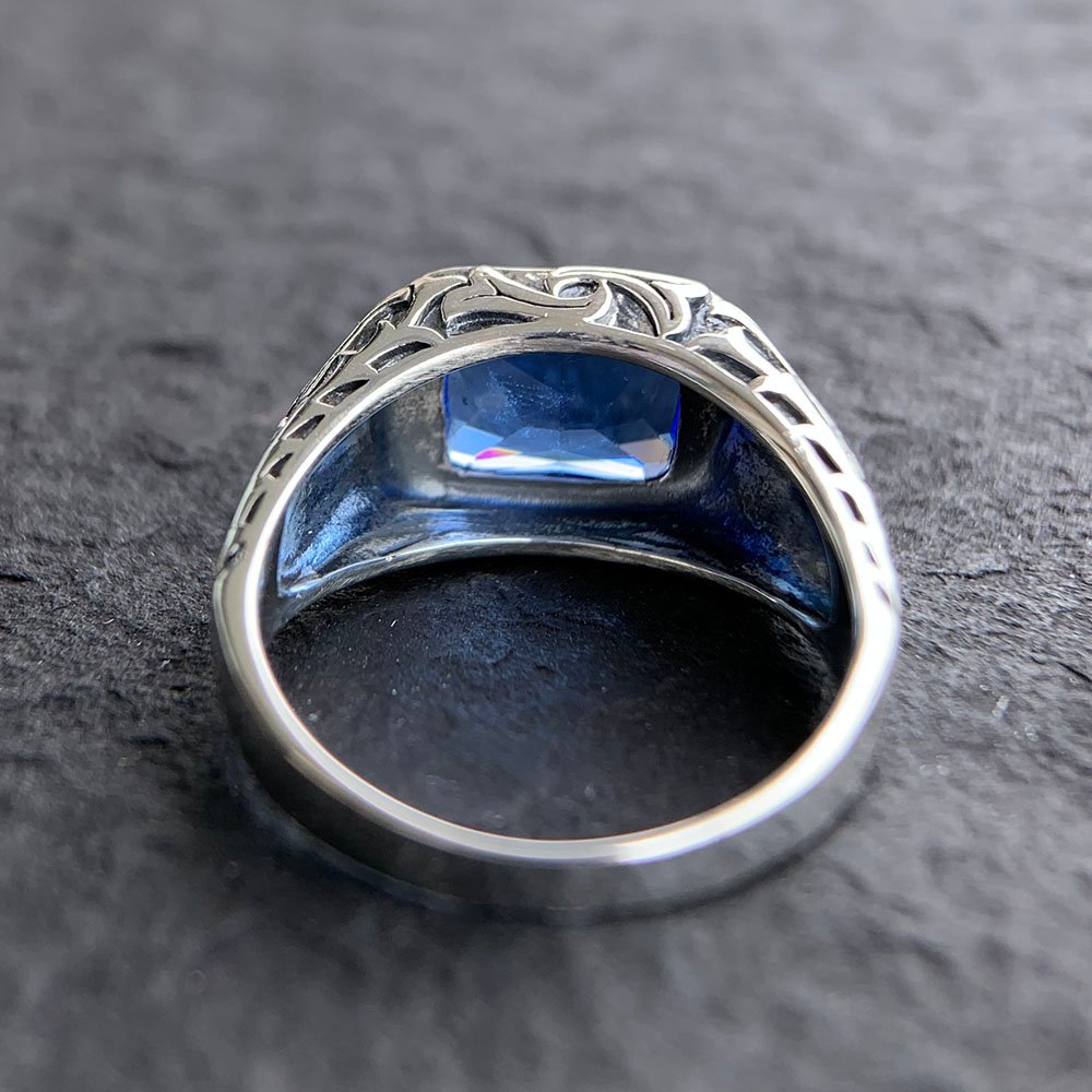 Men's Sterling Silver Blue Crystal Ring