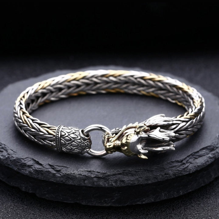 Men's Sterling Silver Braided Dragon Chain Bracelet