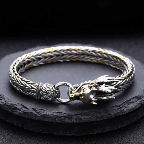 Men's Sterling Silver Braided Dragon Chain Bracelet
