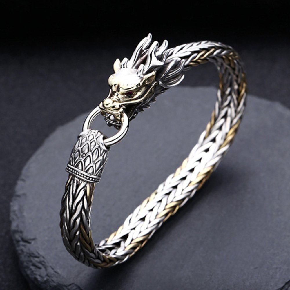 Men's Sterling Silver Braided Dragon Chain Bracelet