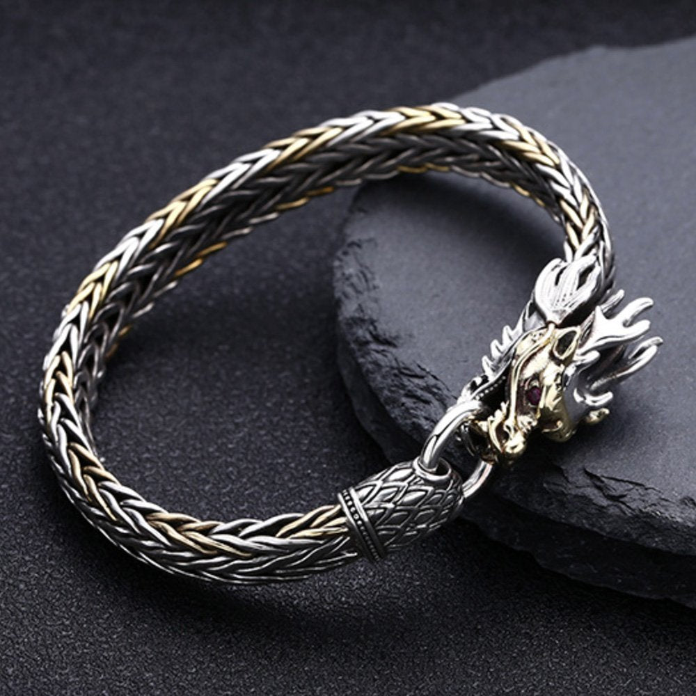 Men's Sterling Silver Braided Dragon Chain Bracelet