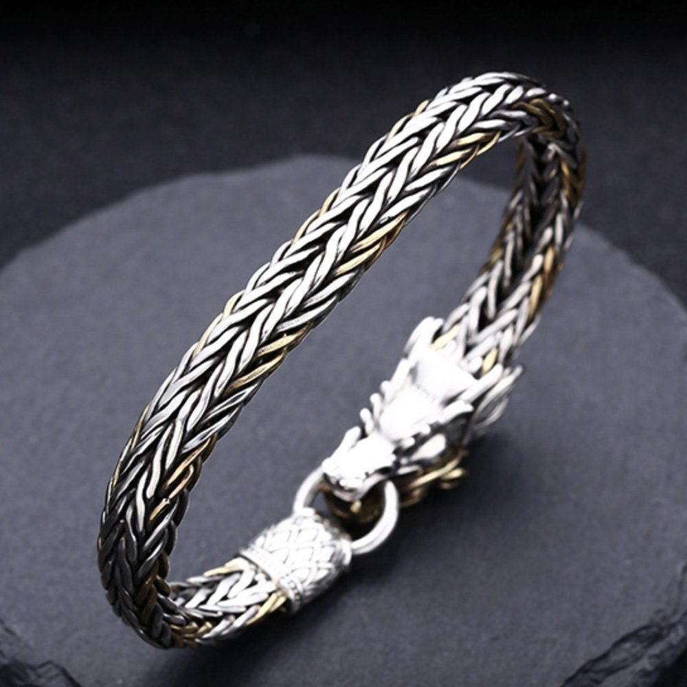 Men's Sterling Silver Braided Dragon Chain Bracelet