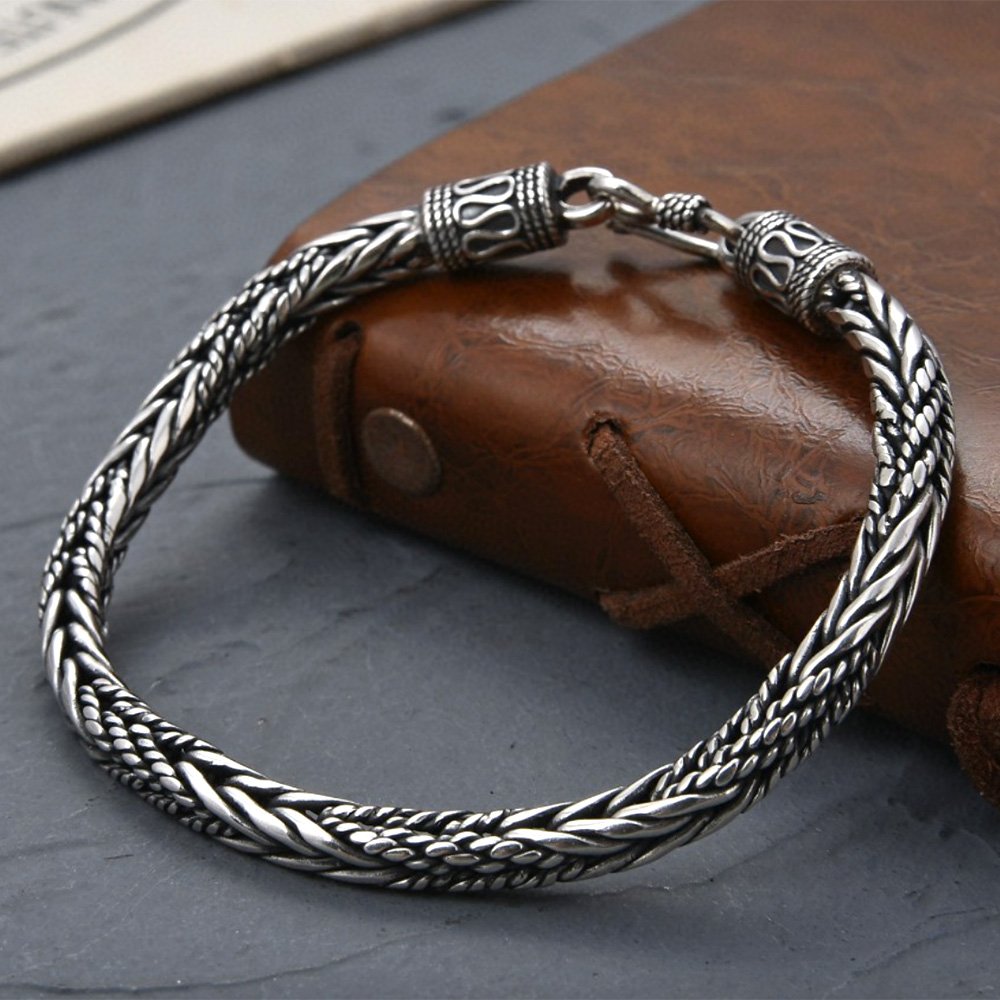 Men's Sterling Silver Braided Rope Chain Bracelet