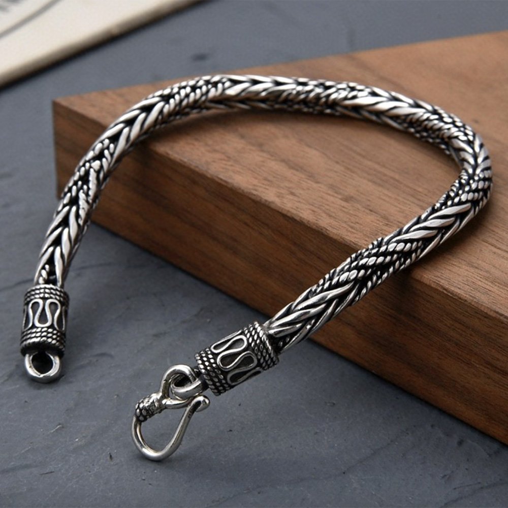 Men's Sterling Silver Braided Rope Chain Bracelet