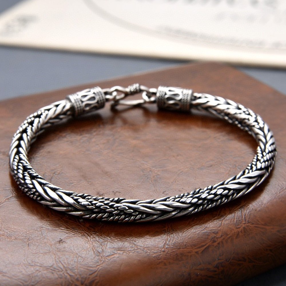 Men's Sterling Silver Braided Rope Chain Bracelet