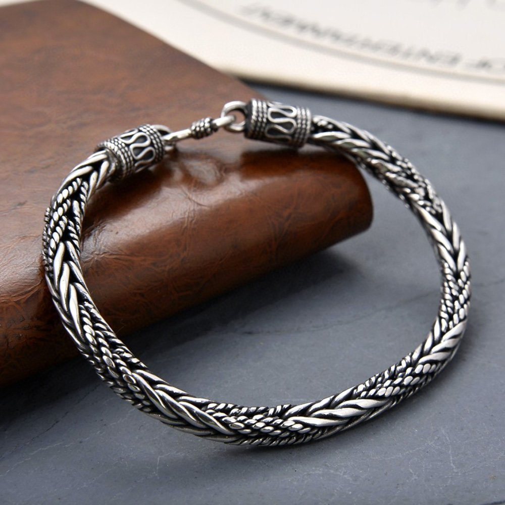 Men's Sterling Silver Braided Rope Chain Bracelet