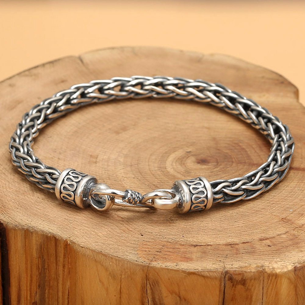 Men's Sterling Silver Braided Rope Chain Bracelet