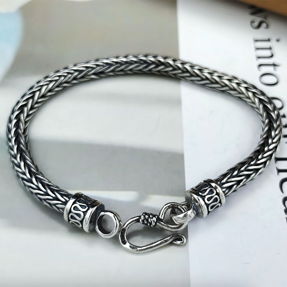Men's Sterling Silver Braided Rope Chain Bracelet - Jewelry1000.com