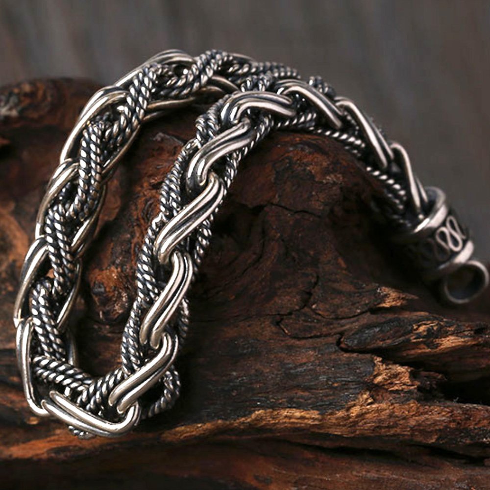 Sterling Silver Braided Rope Chain Bracelet for Men