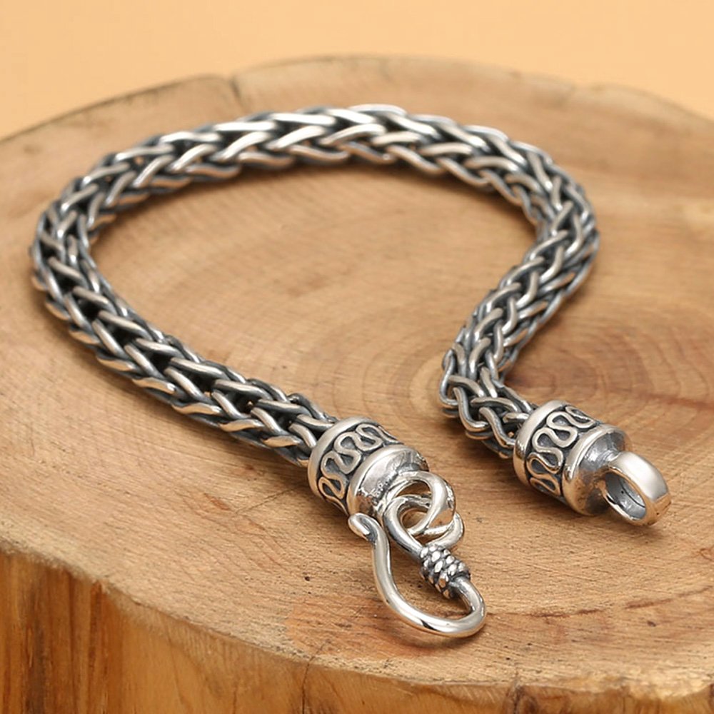 Men's Sterling Silver Braided Rope Chain Bracelet