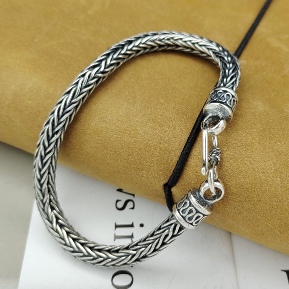 Men's Sterling Silver Braided Rope Chain Bracelet - Jewelry1000.com