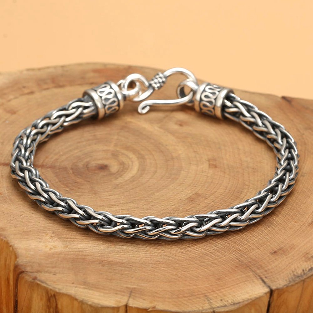 Men's Sterling Silver Braided Rope Chain Bracelet