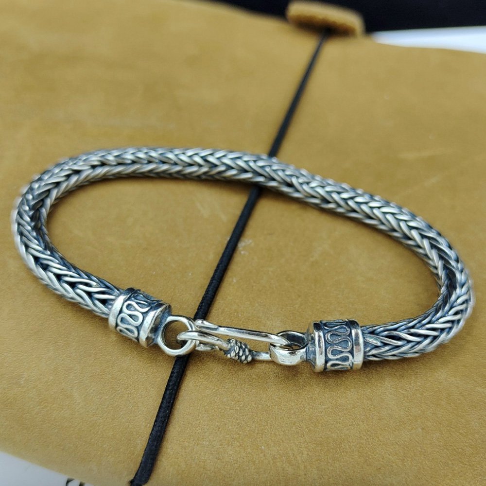 Men's Sterling Silver Braided Rope Chain Bracelet