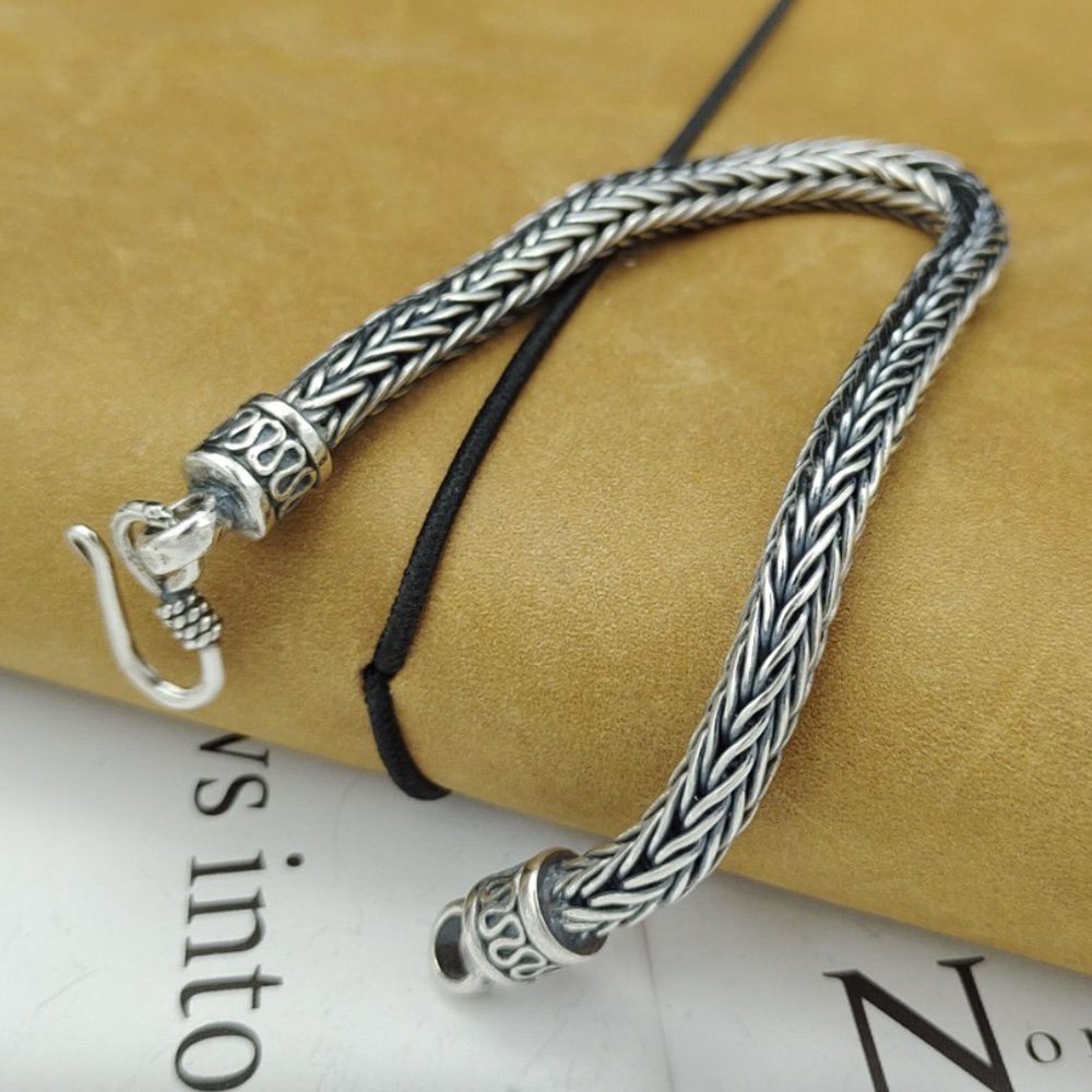 Men's Sterling Silver Braided Rope Chain Bracelet