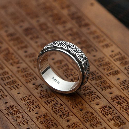 Men's Sterling Silver Braided Spinner Ring