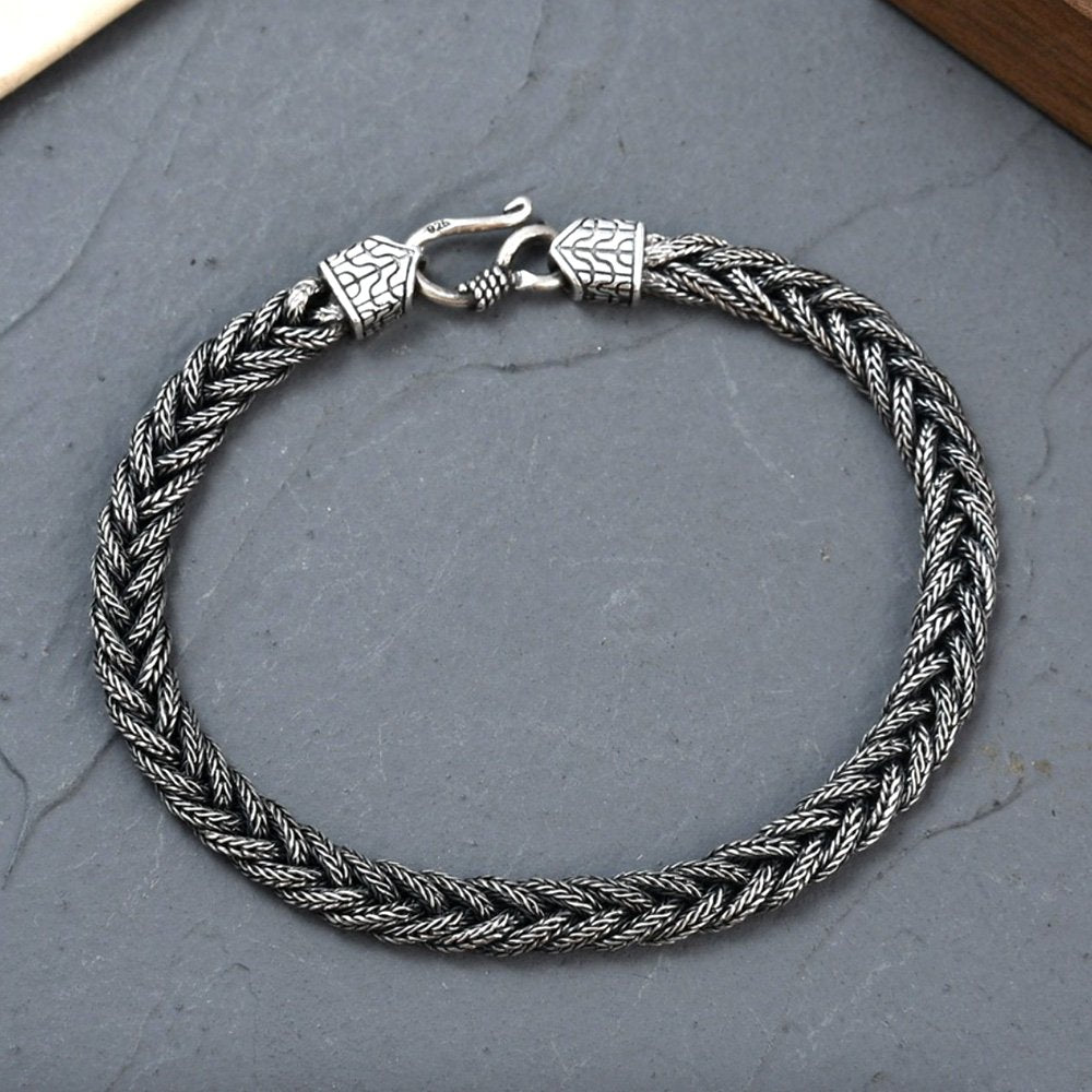 Men's Sterling Silver Braided Wheat Chain Bracelet