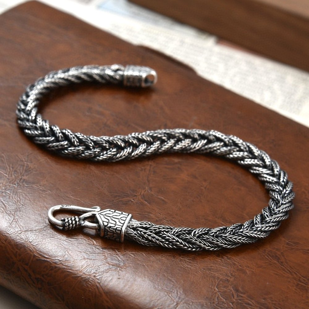 Men's Sterling Silver Braided Wheat Chain Bracelet