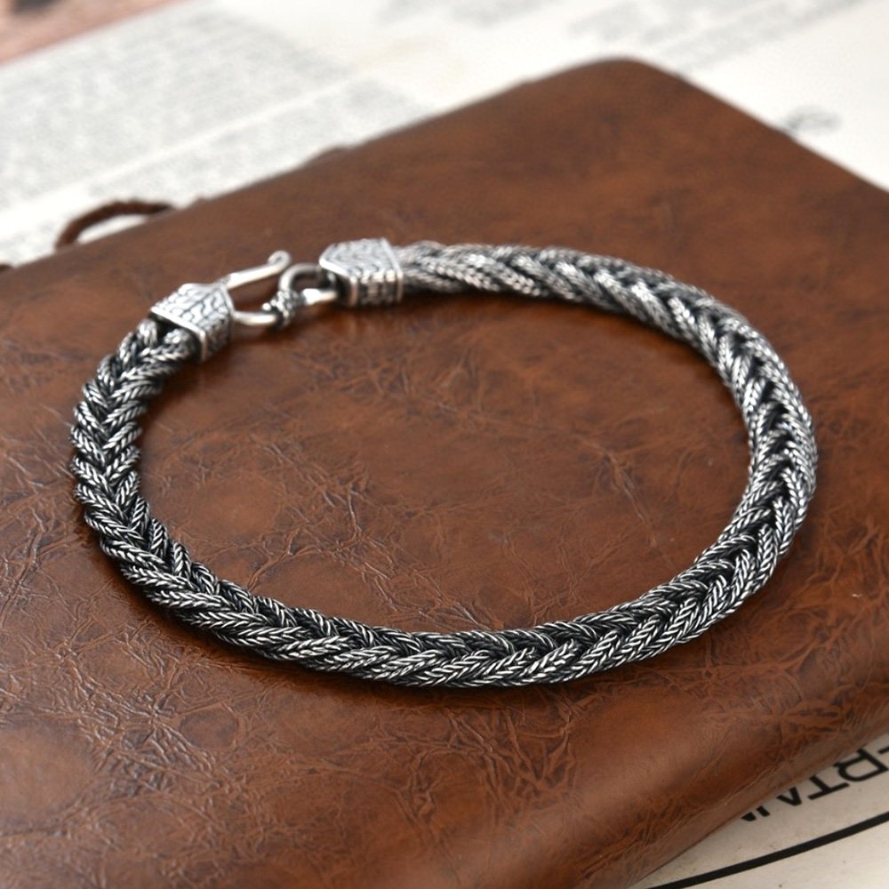 Men's Sterling Silver Braided Wheat Chain Bracelet