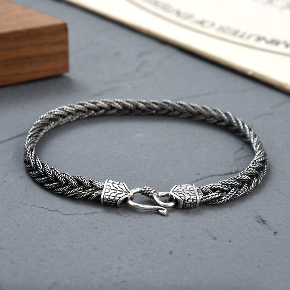 Men's Sterling Silver Braided Wheat Chain Bracelet