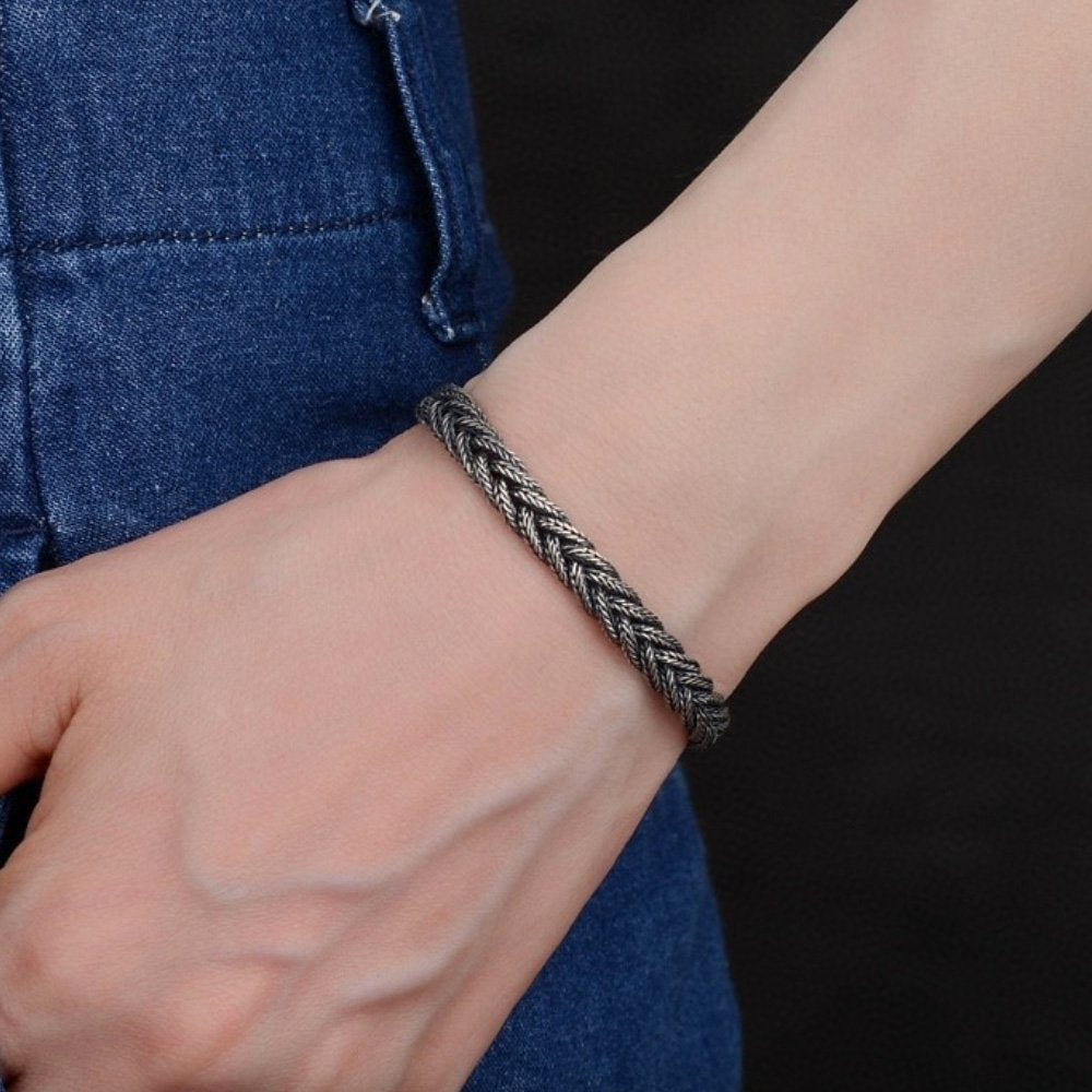 Men's Sterling Silver Braided Wheat Chain Bracelet