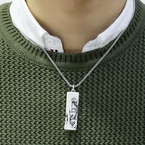 Men's Sterling Silver Buddha Pendant Necklace