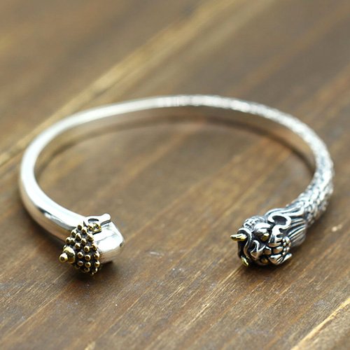 Men's Sterling Silver Buddha and Devil Cuff Bracelet