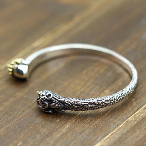Men's Sterling Silver Buddha and Devil Cuff Bracelet