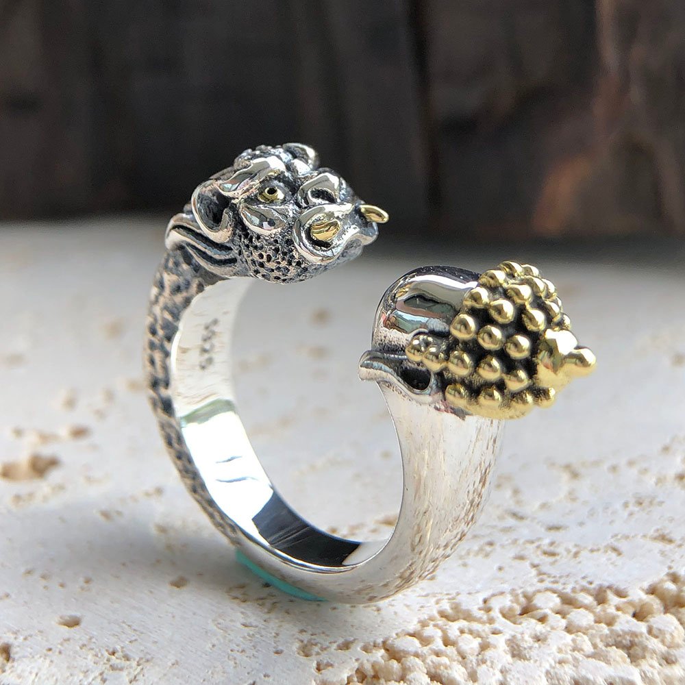 Men's Sterling Silver Buddha and Devil Ring