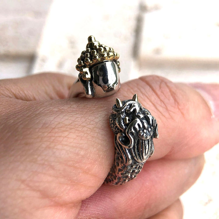 Men's Sterling Silver Buddha and Devil Ring