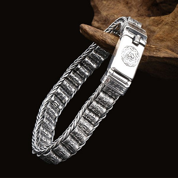 Men's Sterling Silver Buddhist Prayer Wheels Bracelet