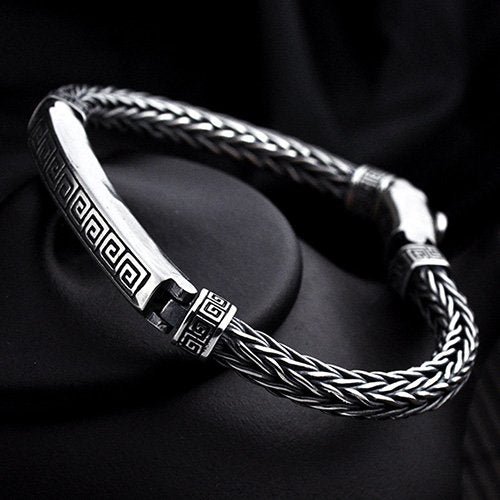 Men's Sterling Silver Buddhist Totem Chain Bracelet